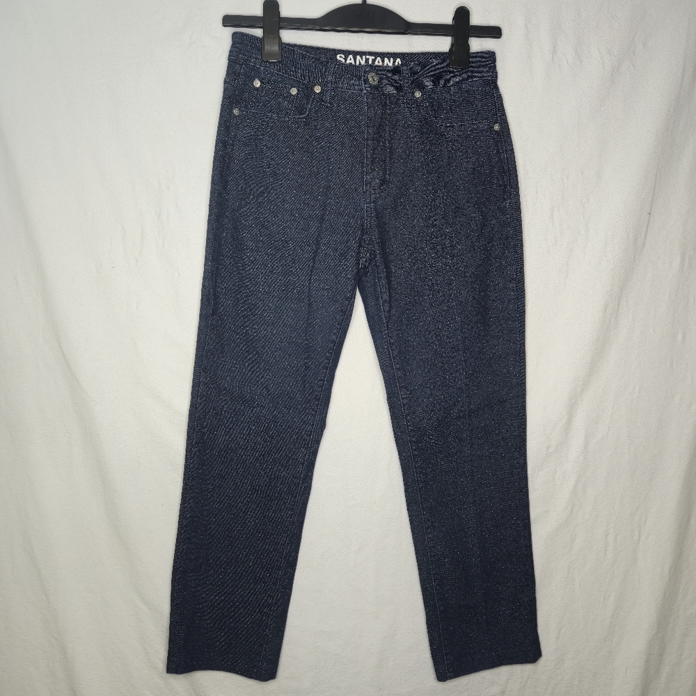Santana Ladies Blue Dot Denim Jeans Straight Fit Size 8 X 30